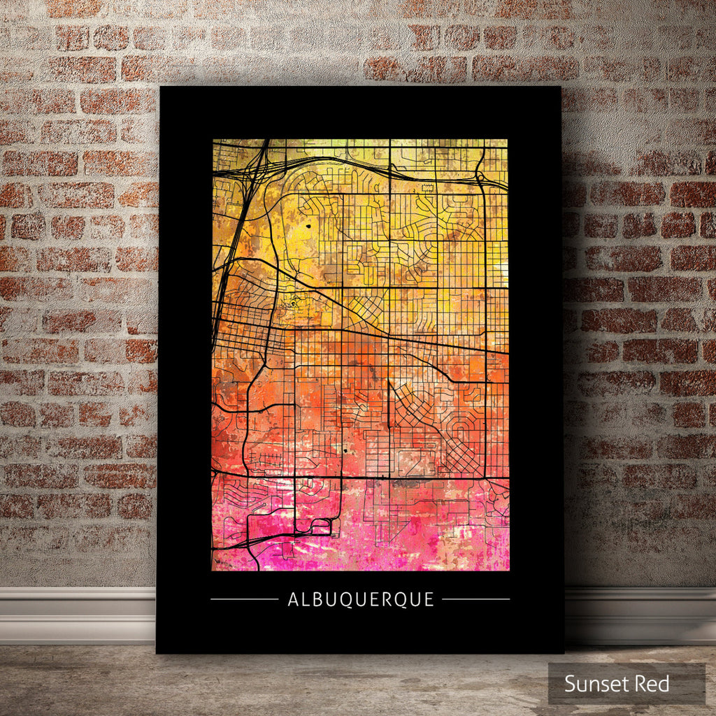 Albuquerque Map: City Street Map of Albuquerque, New Mexico - Sunset Series Art Print