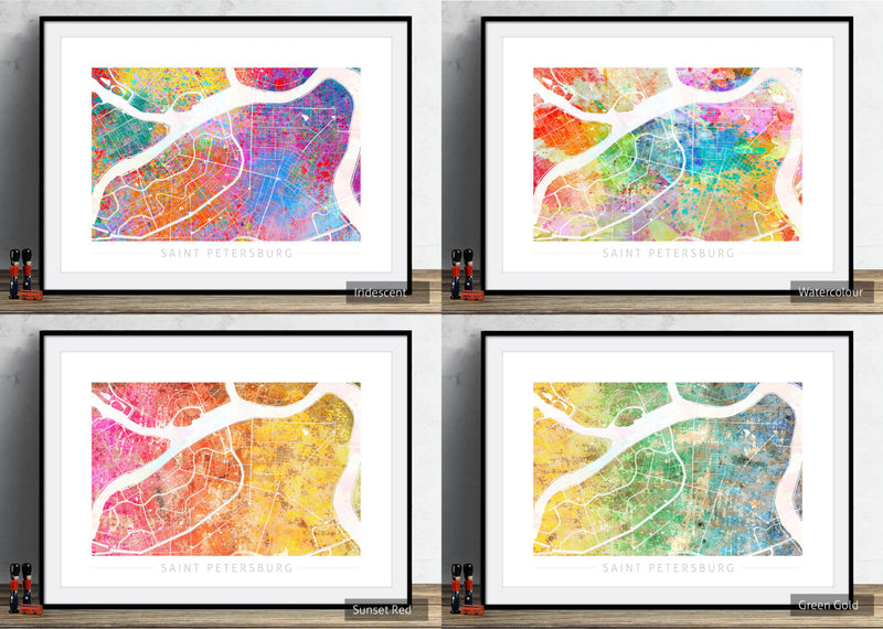 Saint Petersburg Map: City Street Map, Russia - Sunset Series Art Print