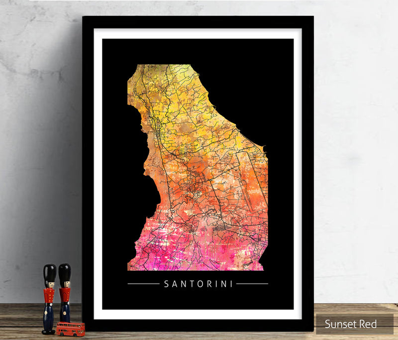 Santorini, Fira Map: City Street Map, Fira, Greece - Sunset Series Art Print