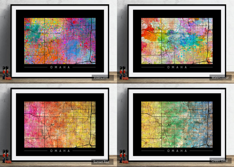 Omaha Map: City Street Map of Omaha, Nebraska - Sunset Series Art Print