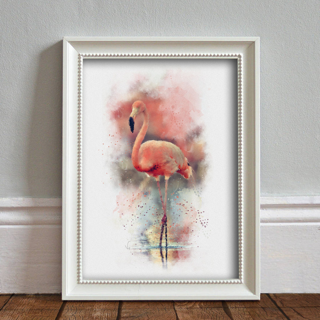 Pink Flamingo: Watercolor Illustration Wildlife Art Print