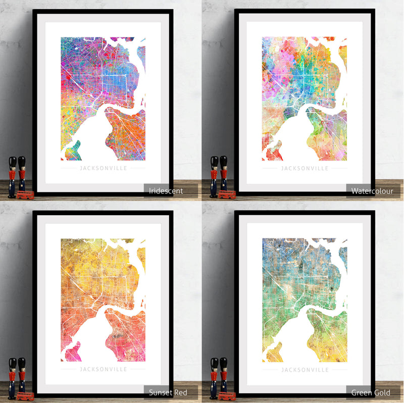 Jacksonville Map: City Street Map Jacksonville Florida - Sunset Series Art Print