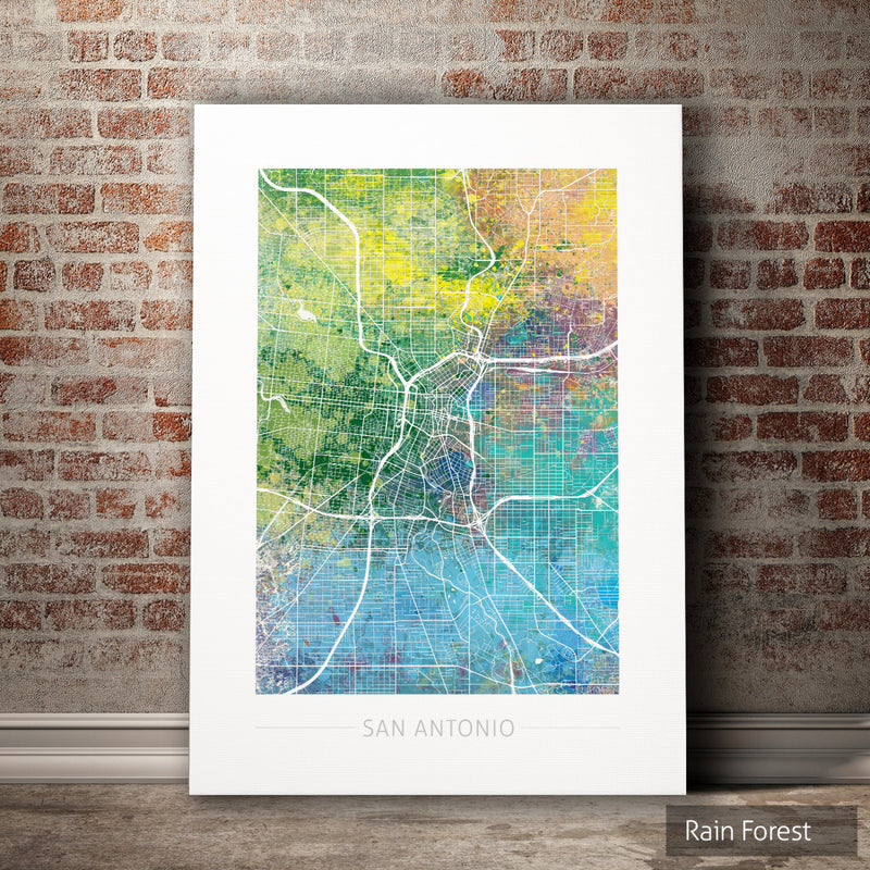 San Antonio Texas Map: City Street Map, Texas USA - Nature Series Art Print