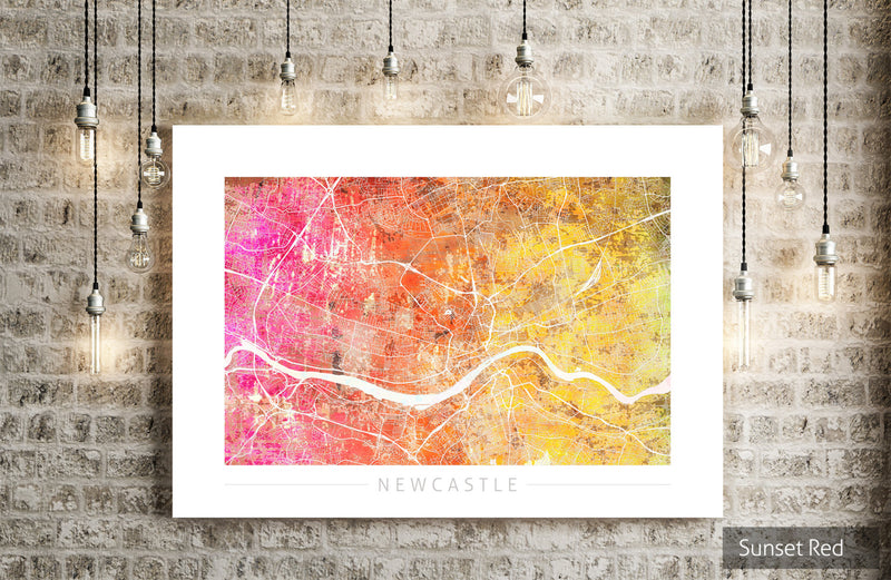 Newcastle Map: City Street Map of Newcastle, England - Sunset Series Art Print