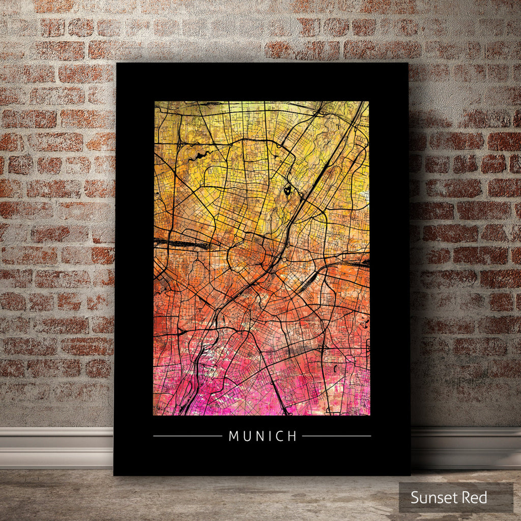 Munich Map: City Street Map of Munich Germany - Sunset Series Art Print