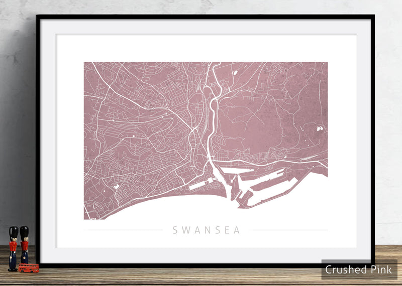 Swansea Map: City Street Map of Swansea, England UK - Colour Series Art Print