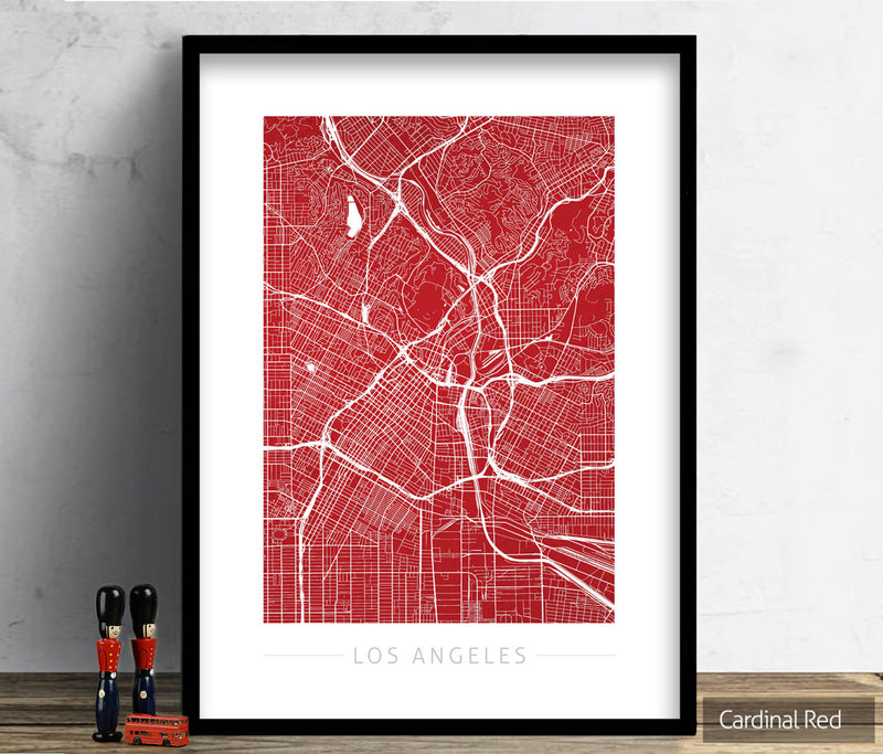Los Angeles Map: City Street Map Los Angeles, California - Colour Series Art Print