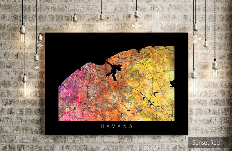 Havana Map: City Street Map of Havana, Cuba - Sunset Series Art Print