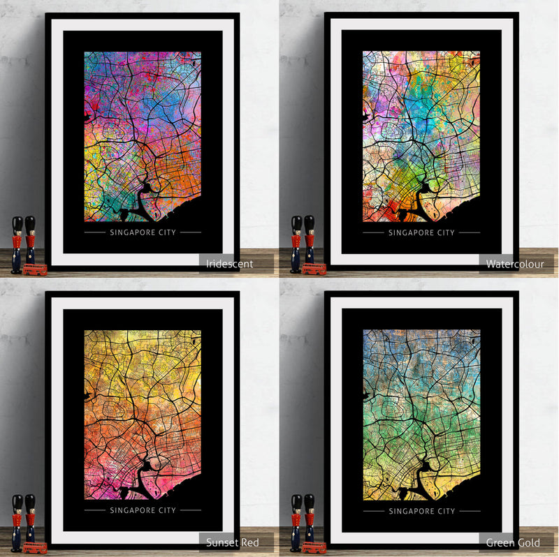 Singapore City Map: City Street Map of Singapore City - Sunset Series Art Print