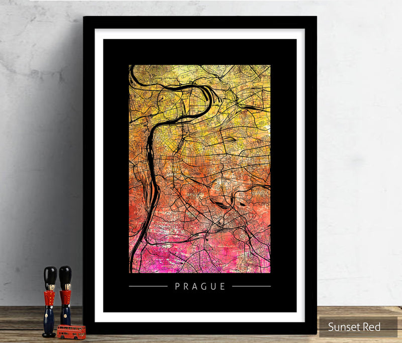 Prague Map: City Street Map of Prague, Czech Republic - Sunset Series Art Print