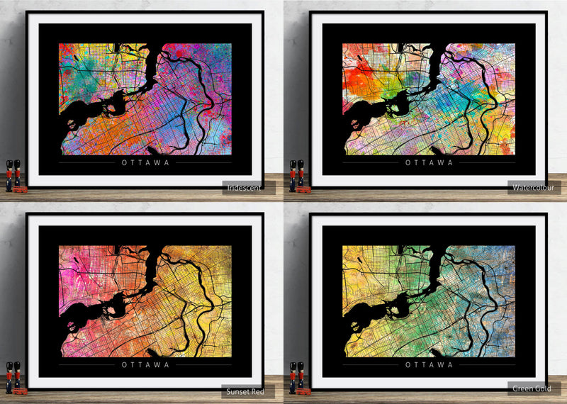 Ottawa Map: City Street Map of Ottawa, Ontario - Sunset Series Art Print