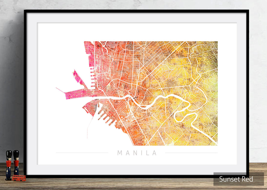 Manila Map: City Street Map of Manila, Philippines - Sunset Series Art Print