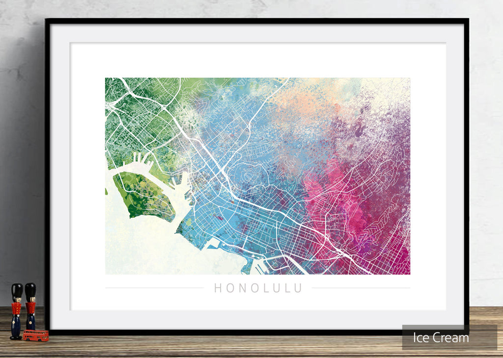 Honolulu Map: City Street Map of Honolulu, Hawaii, USA - Nature Series Art Print