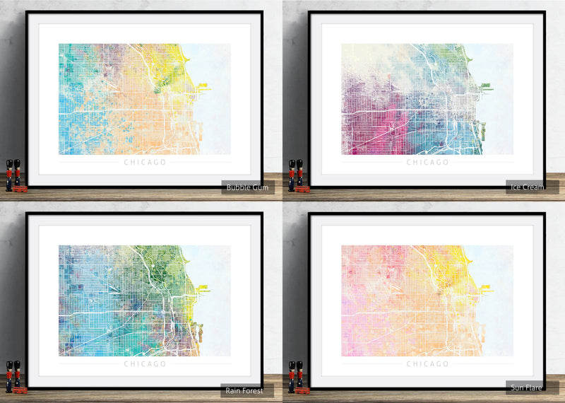 Chicago Map: City Street Map of Chicago Illinois - Nature Series Art Print