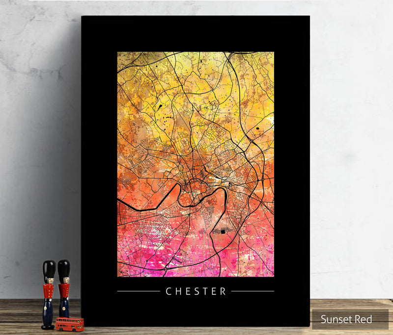 Chester Map: City Street Map of Chester, England - Sunset Series Art Print