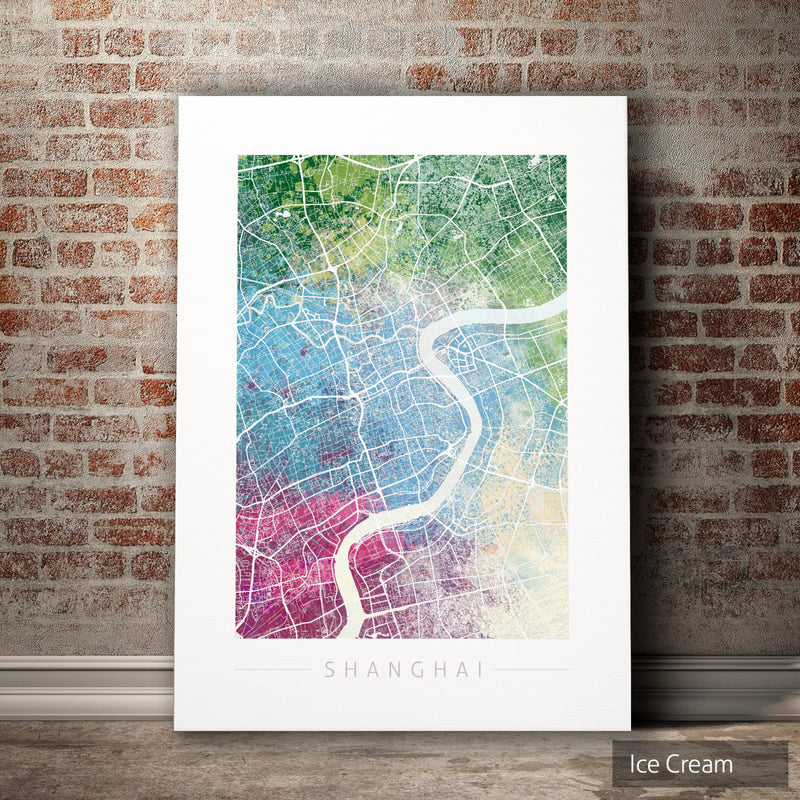 Shanghai Map: City Street Map of Shanghai China - Nature Series Art Print