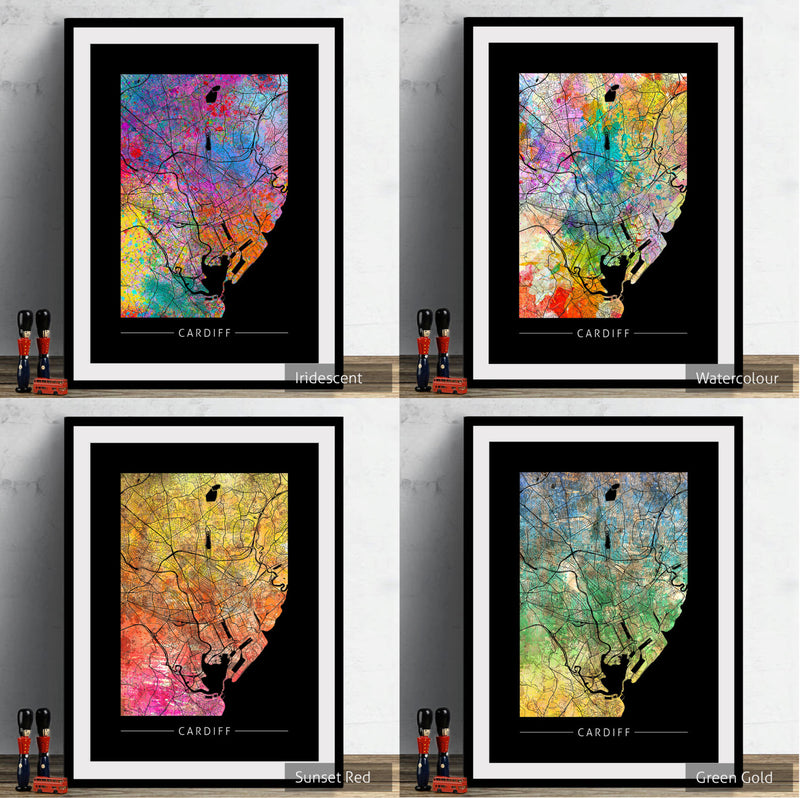 Cardiff Map: City Street Map of Cardiff, Wales - Sunset Series Art Print