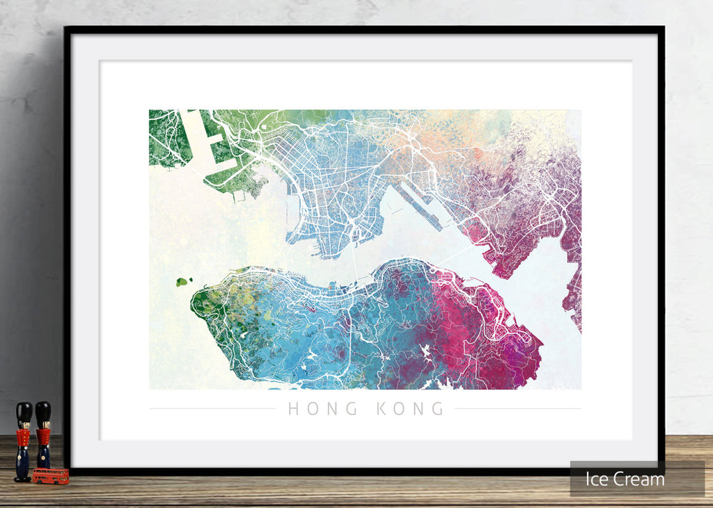 Hong Kong Map: City Street Map of Hong Kong - Nature Series Art Print