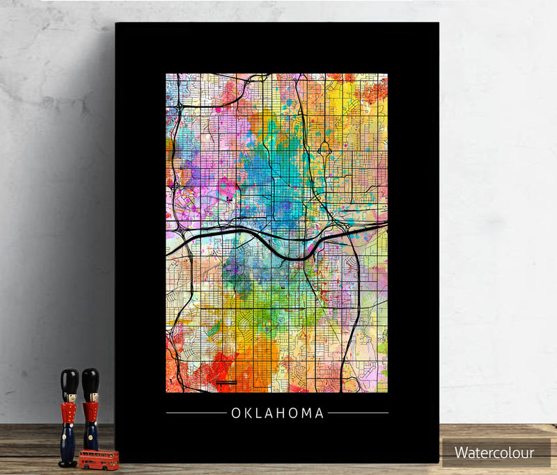Oklahoma Map: City Street Map of Oklahoma, USA - Sunset Series Art Print