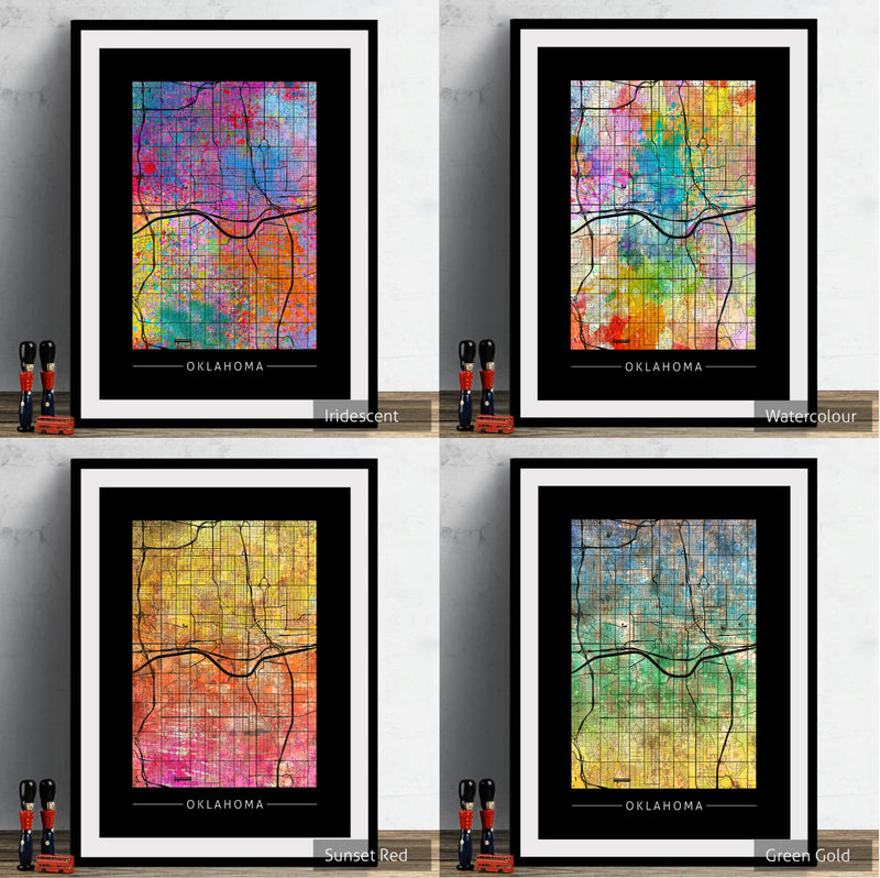 Oklahoma Map: City Street Map of Oklahoma, USA - Sunset Series Art Print