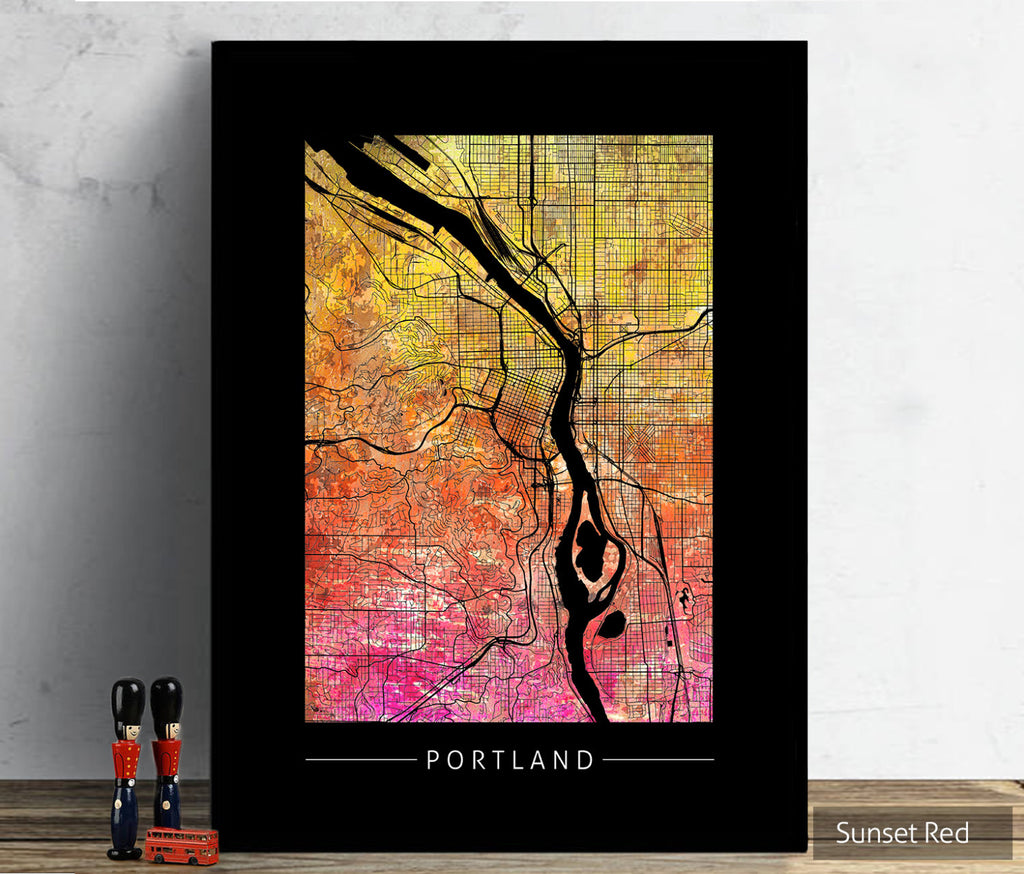 Portland Map: City Street Map of Portland, Oregon - Sunset Series Art Print