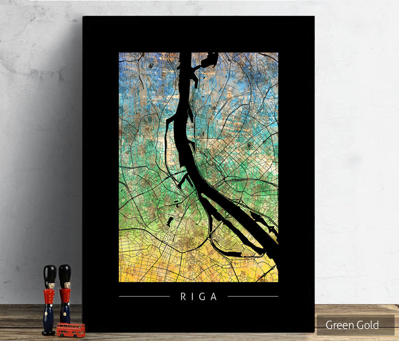 Riga Map: City Street Map of Riga, Latvia - Sunset Series Art Print