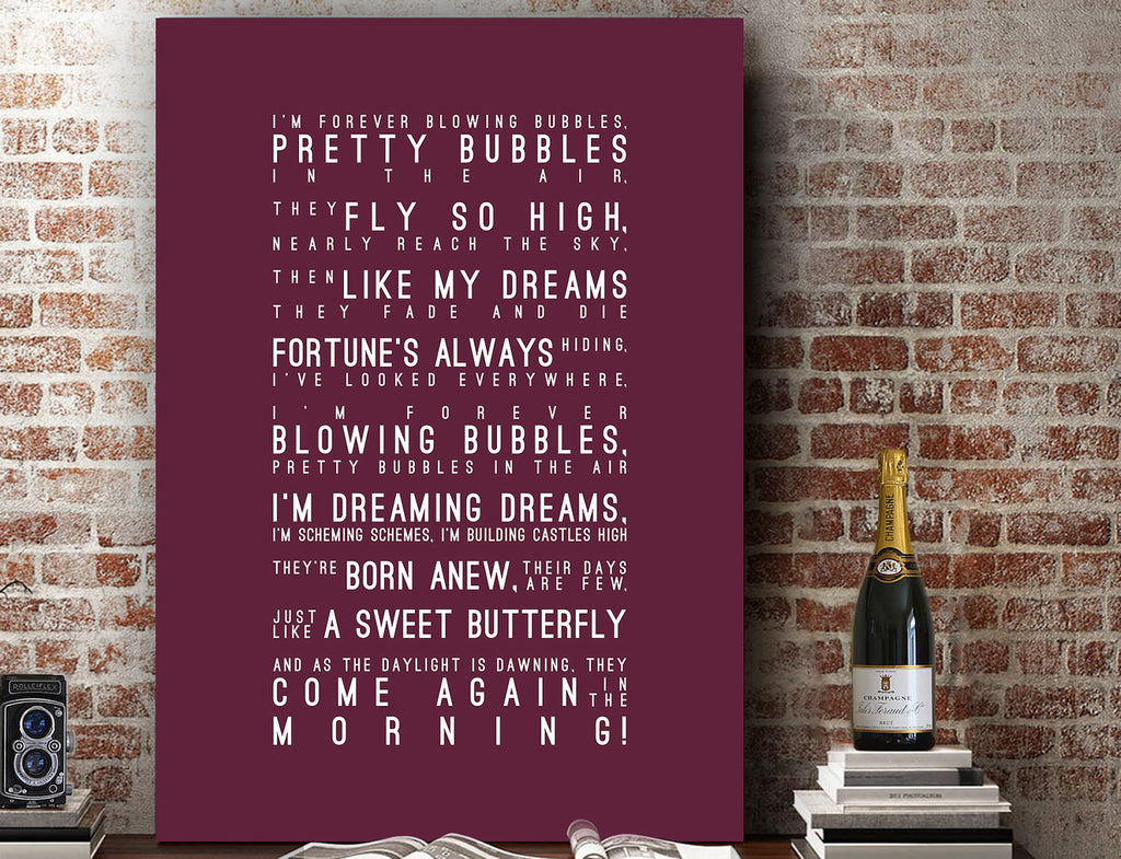 I'm Forever Blowing Bubbles - West Ham United Inspired Lyrics Football Anthems Print