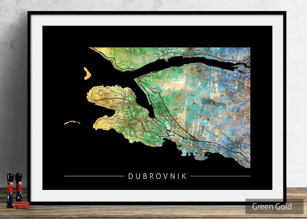Dubrovnik Map: City Street Map of Dubrovnik, Croatia - Sunset Series Art Print