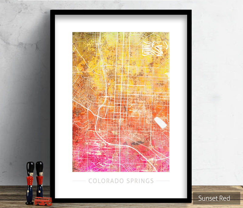 Colorado Springs Map: City Street Map, Colorado - Sunset Series Art Print