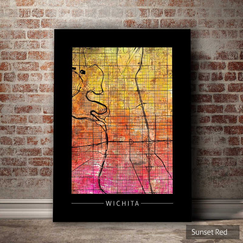 Wichita Map: City Street Map of Wichita, Kansas - Sunset Series Art Print