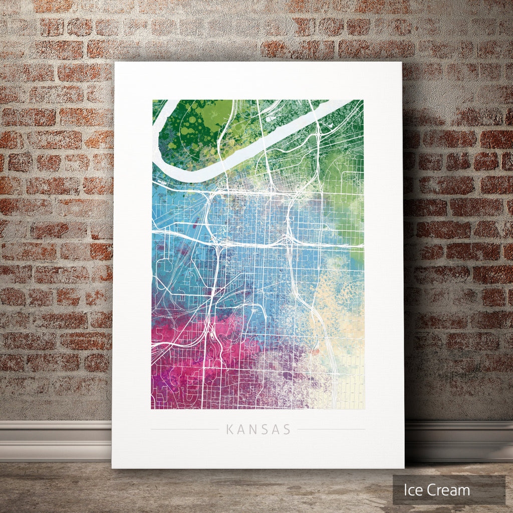 Kansas Map: City Street Map of Kansas, Missouri - Nature Series Art Print