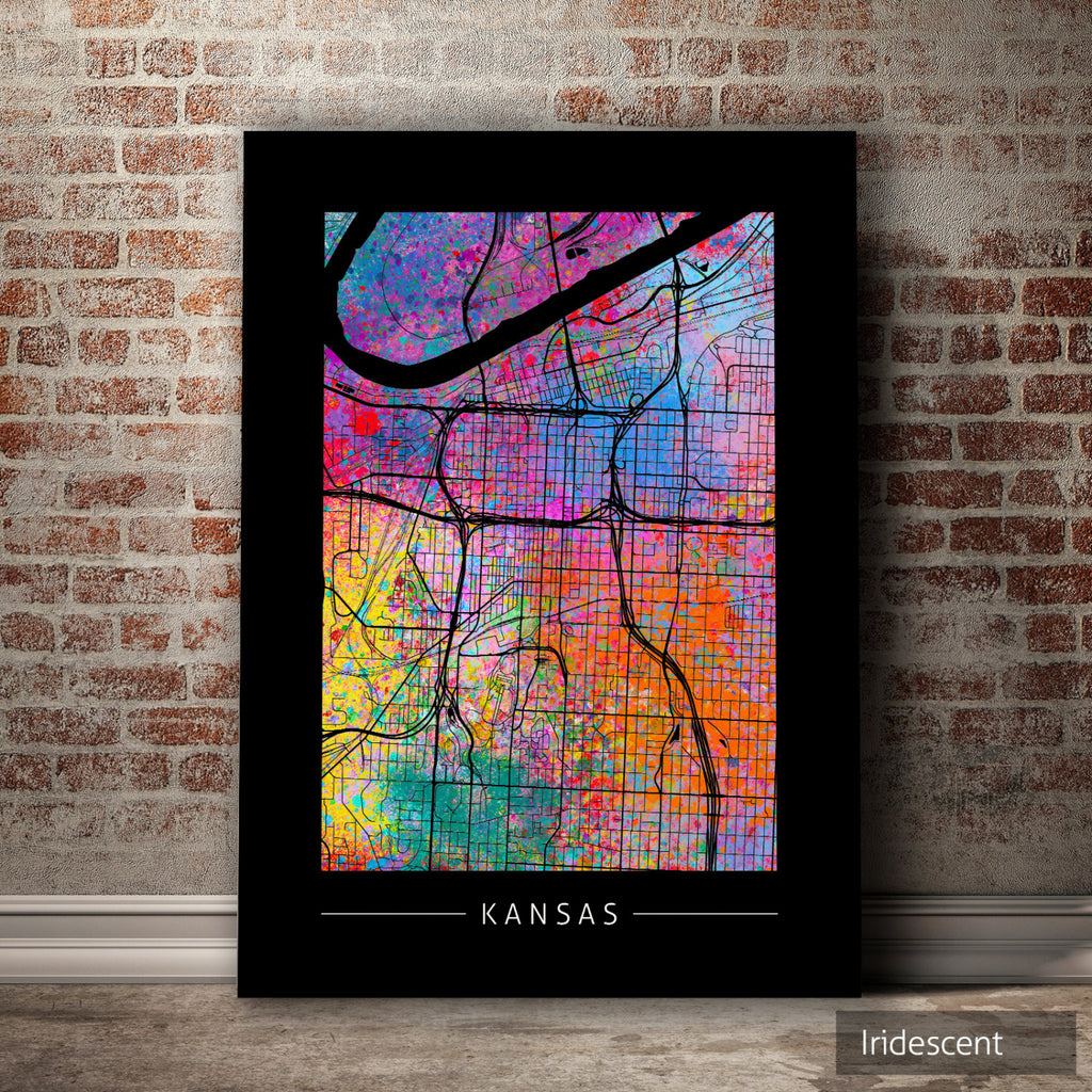 Kansas Map: City Street Map of Kansas, Missouri - Sunset Series Art Print