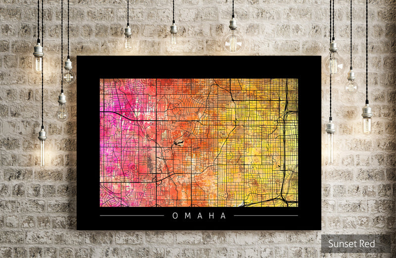 Omaha Map: City Street Map of Omaha, Nebraska - Sunset Series Art Print
