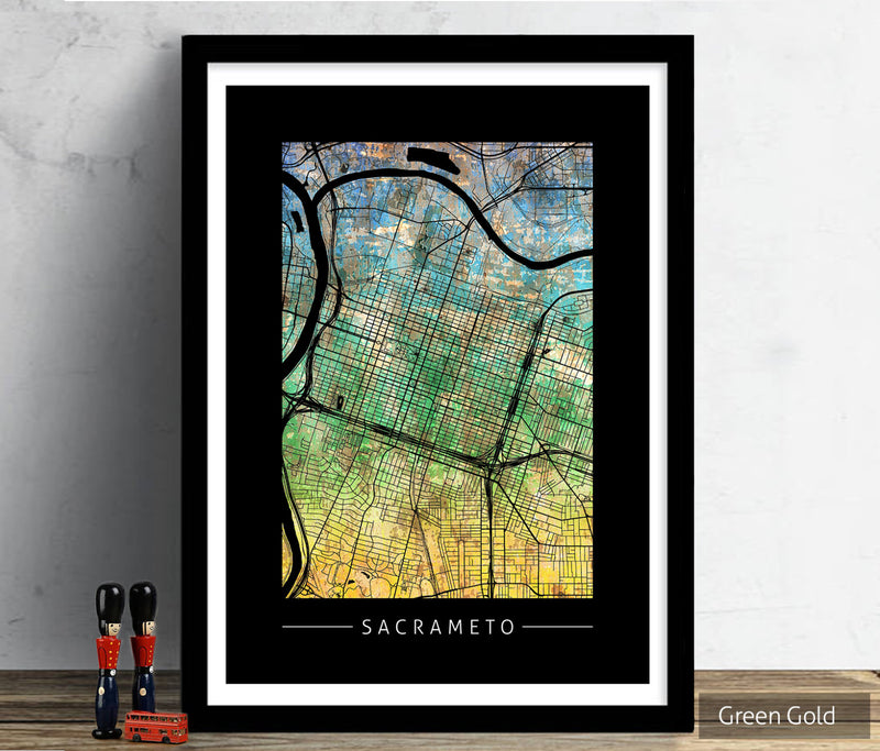 Sacramento Map: City Street Map Sacramento, California - Sunset Series Art Print