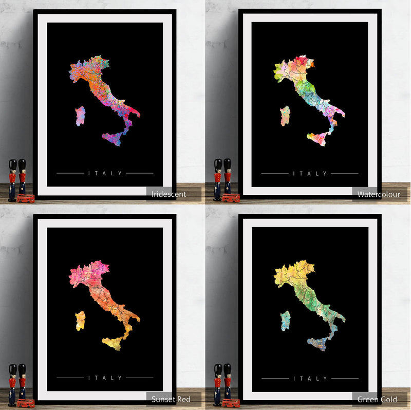 Italy Map: Country Map of Italy - Sunset Series Art Print