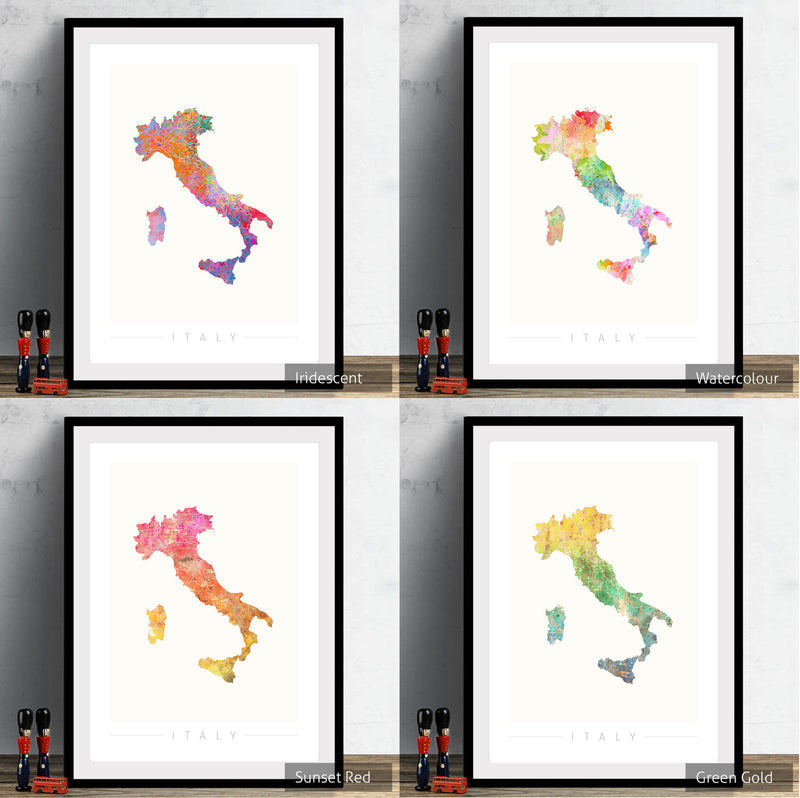 Italy Map: Country Map of Italy - Sunset Series Art Print