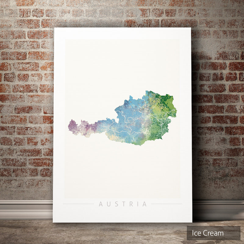 Austria Map: Country Map of Austria  - Nature Series Art Print