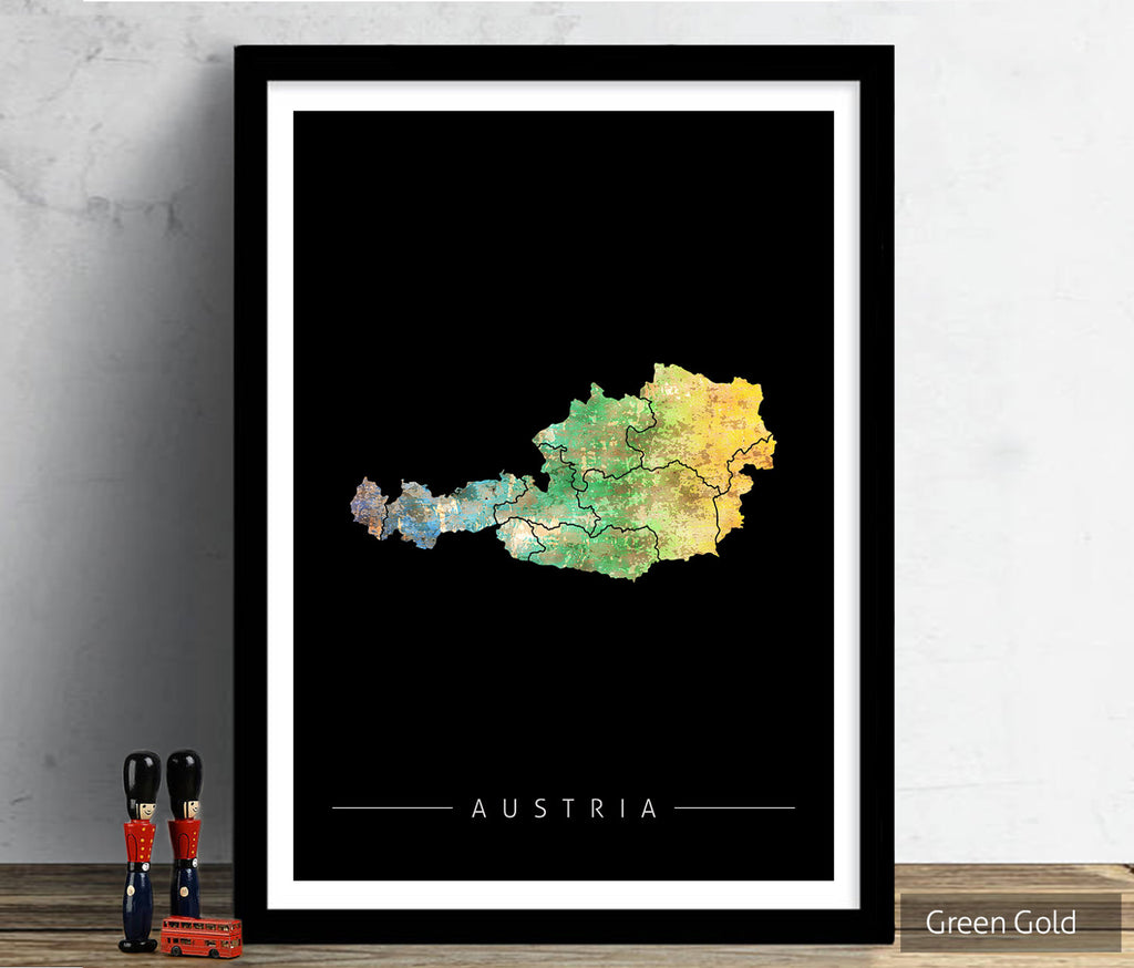Austria Map: Country Map of Austria - Sunset Series Art Print