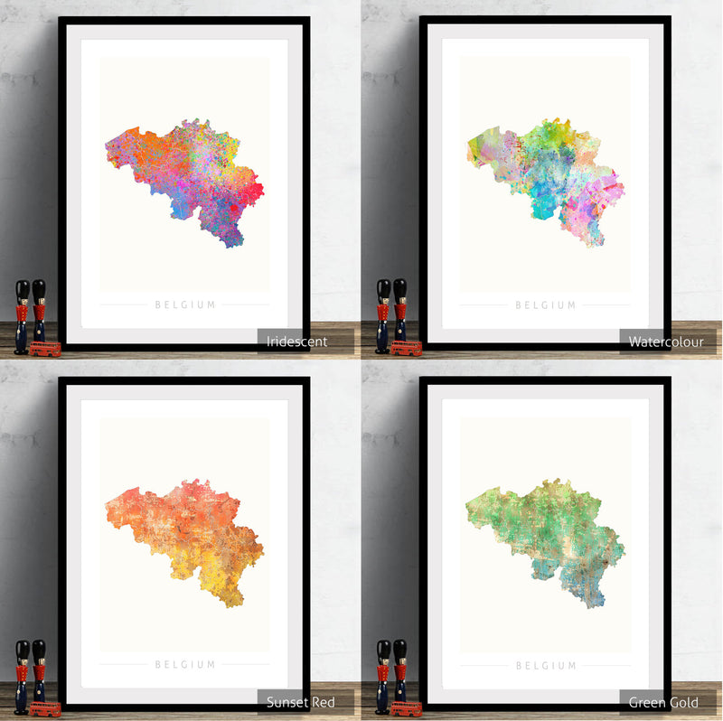 Belgium Map: Country Map of Belgium - Sunset Series Art Print