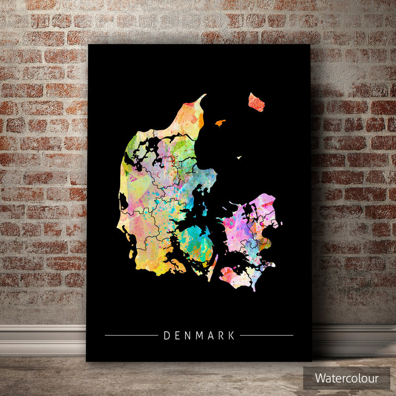 Denmark Map: Country Map of Denmark - Sunset Series Art Print