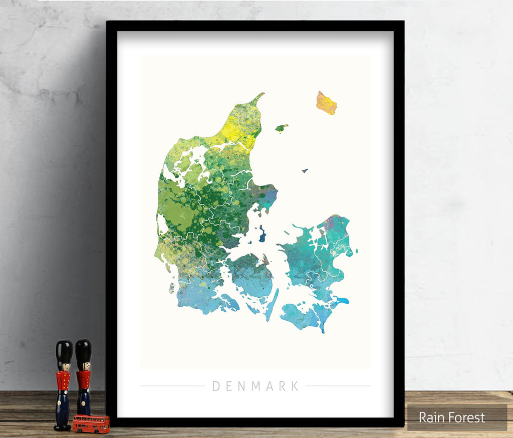 Denmark Map: Country Map of Denmark  - Nature Series Art Print