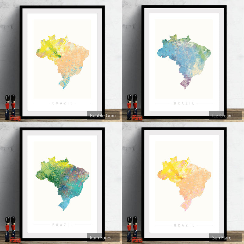 Brazil Map: Country Map of Brazil - Nature Series Art Print