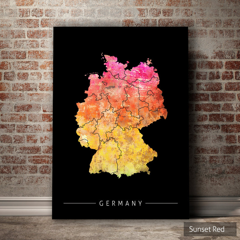 Germany Map: Country Map of Germany - Sunset Series Art Print