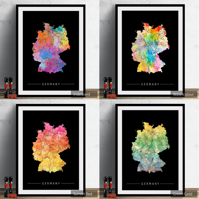 Germany Map: Country Map of Germany - Sunset Series Art Print