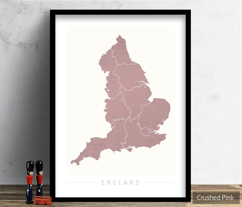 England Map: Country Map of England - Colour Series Art Print