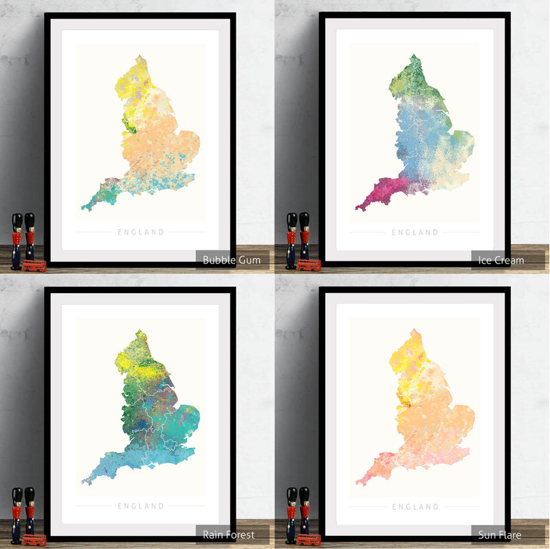 England Map: Country Map of England  - Nature Series Art Print