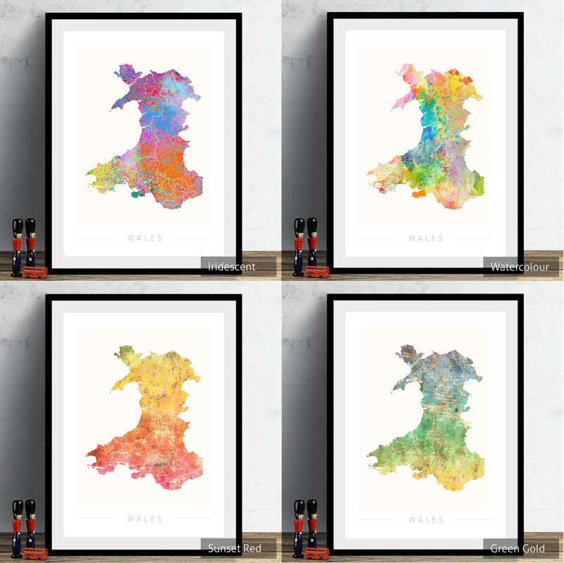Wales Map: Country Map of Wales - Sunset Series Art Print