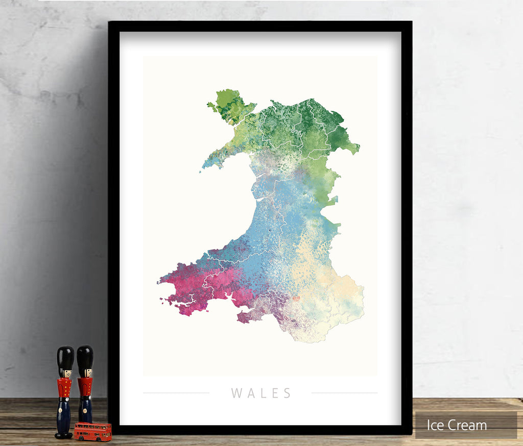 Wales Map: Country Map of Wales  - Nature Series Art Print
