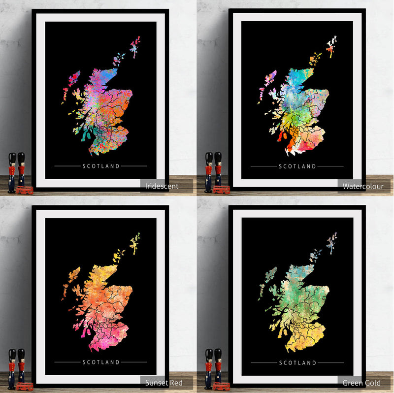 Scotland Map: Country Map of Scotland - Sunset Series Art Print