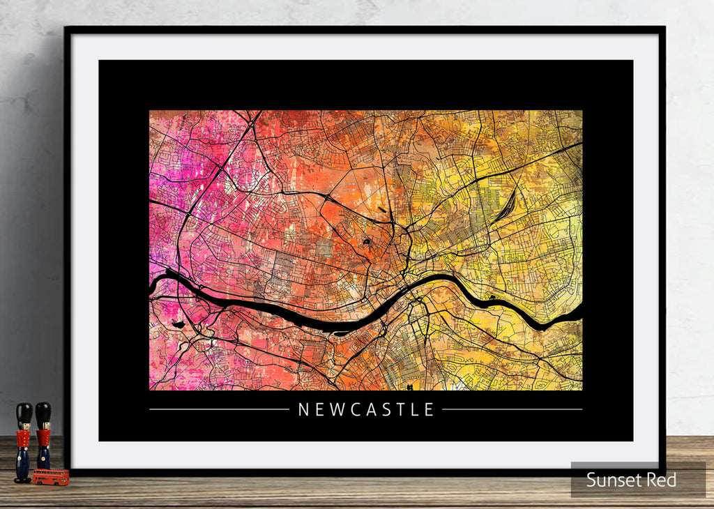 Newcastle Map: City Street Map of Newcastle, England - Sunset Series Art Print